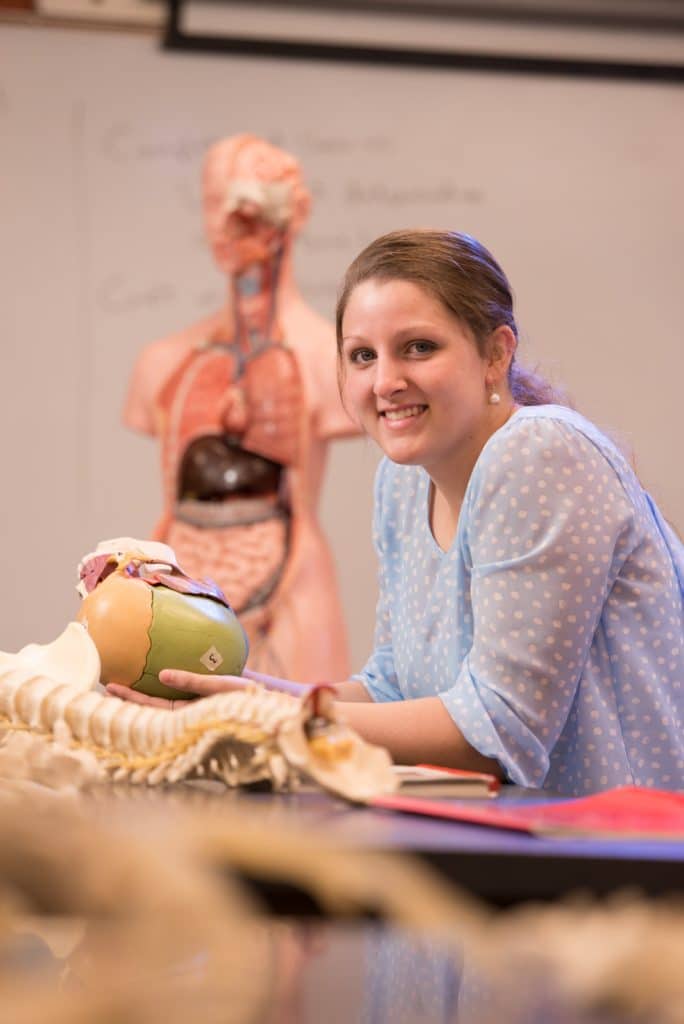 student in anatomy classroom