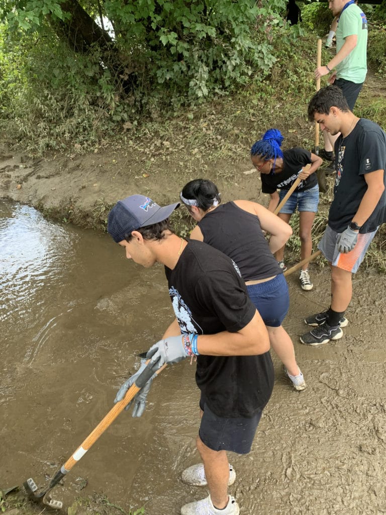 Students clean up river